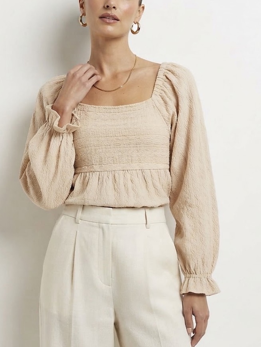 entro Textured Long Sleeve Blouse in Pink Size Small
